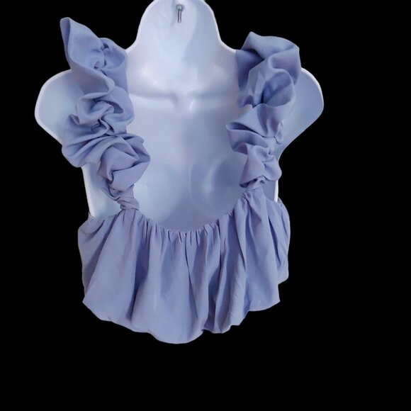 Entro Sky Blue Ruffle Puffy Sleeveless Crop Top NWT Medium - Picture 2 of 7